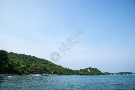 夏天PattayaKohLarn树的海滩景点覆盖KohLarn山脉景观岛图片