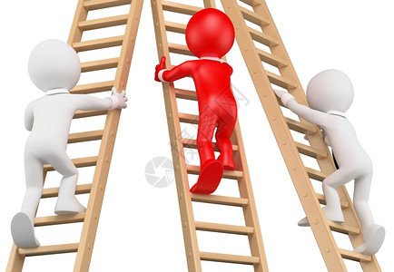爬商人攀登木制阶梯领导人孤立的白种背景白人背景梯子楼图片