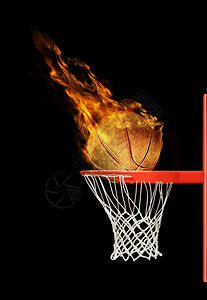 热的3D烈篮球飞向黑底环的3D插图易燃活力图片