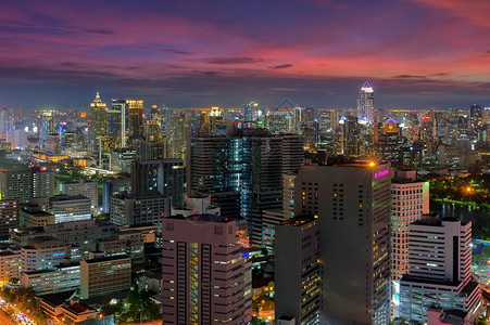 路车站天际线曼谷黄昏夜景区商业曼谷夜景的市风夜图片