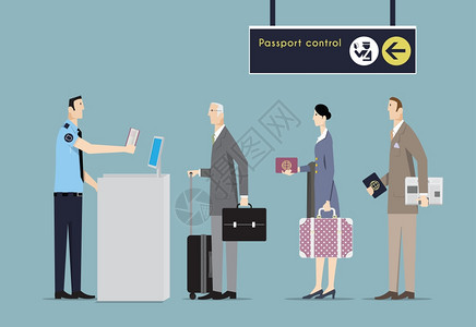 边境护照管制处的空中旅行者排队特点插图商业图片