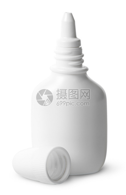 药品塑料在白色背景上隔离的白色鼻罩外腔喷雾帽流感图片