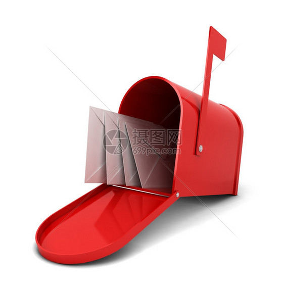 红色的邮资以白背景孤立的字母3d插图邮箱电子件图片