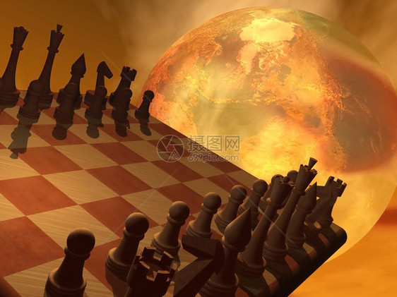 象棋和地球试图在棕色背景中传播全球商业战略的大地力量游戏王图片