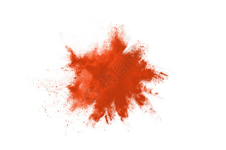 关闭白色背景上孤立的橙色灰尘粒子喷洒有创造力的抽象爆裂图片