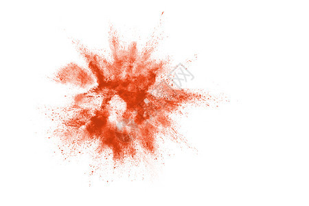 质地粉末关闭白色背景上孤立的橙色灰尘粒子喷洒气体图片