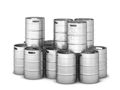 酒精麦白色背景上孤立的金属啤酒桶3d插图豪饮图片