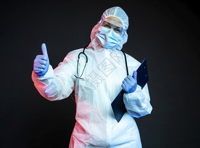 预防污染穿佩戴大流行病医疗设备的生图片