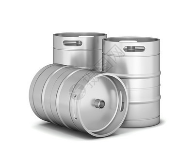酒精行业新的白色背景上孤立的金属啤酒桶3d插图图片