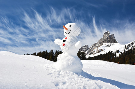 假期滑稽雪人对抗瑞士阿尔卑斯山天空可爱的图片