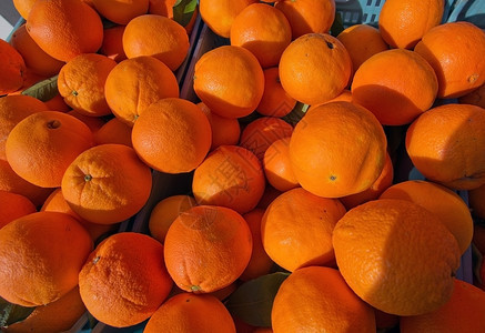 剥柑橘12月在西班牙巴利阿里群岛Mallorca一家商店外展示的新鲜橙子植物图片