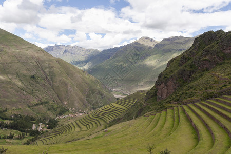 谷植被秘鲁的作物梯田乌班巴图片