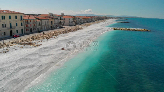 海滩地平线意大利MarinadiPisa全景空中观察海洋图片