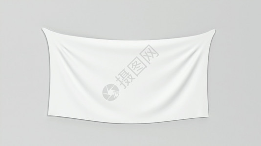 皱纹纺织品灰色背景上的白布面横幅模拟3d插图信息图片