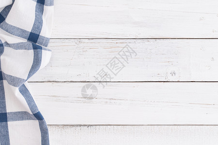 桌子午餐纺织品白桌木顶面视图和背景复制空间上的表布蓝色图片