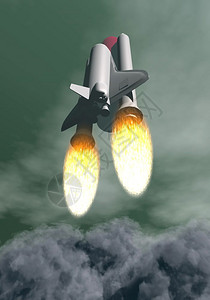 星系在灰烟和云层航天飞机之间起的航天机3D形象的使成为图片