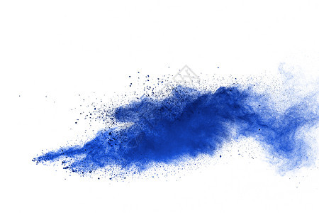 白色的蓝在背景上孤立的蓝色粉末爆炸有创造力的图片