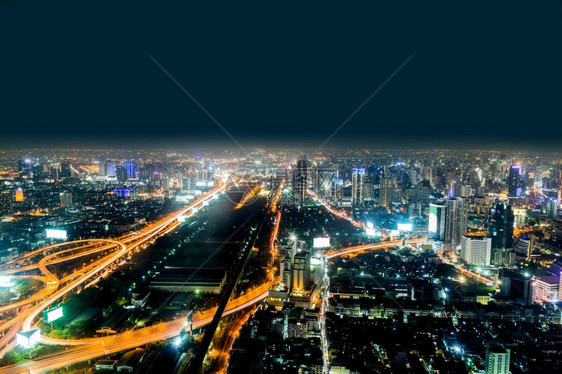 都会泰国曼谷市夜间晚上泰国摄影天际线图片