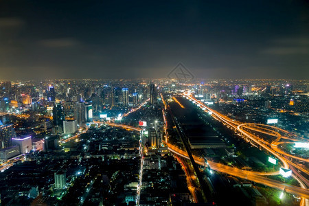 全景泰国曼谷市夜间晚上泰国旅行黑暗的图片