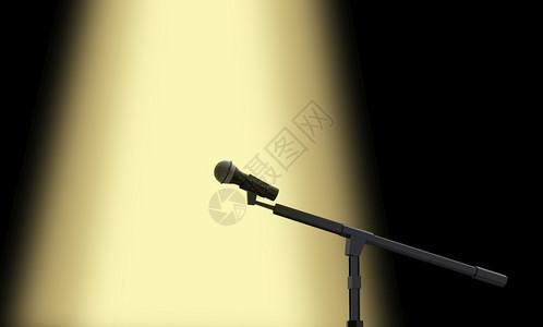 工作室3d使一个用黄色舞台光作为背景的能麦克风插图记录图片