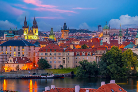 建筑学布拉格市下捷克旧城风景世界旅行概念见光和世界旅行全景镇图片