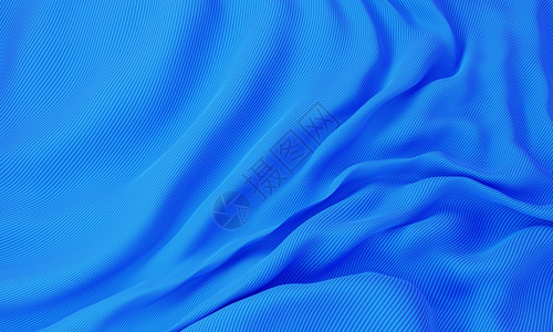 布料蓝丝绸卷织背景摘要和装饰壁纸概念3D插图的D窗帘优雅图片
