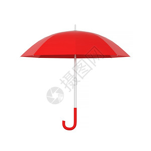 下雨红色的空白打开了色背景上孤立的伞式三维插图降低图片