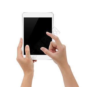 白色的触碰使用数字平板电脑在白色背景模拟平板电脑空白屏幕上反应灵敏图片