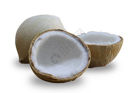 在白色背景中孤立的椰子破裂生棕色图片
