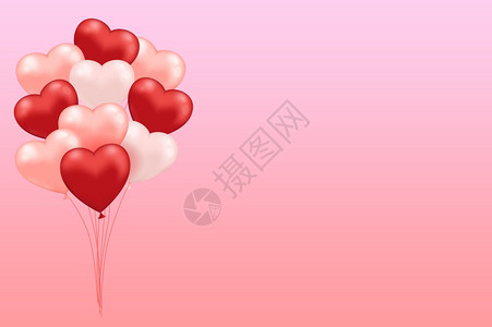 情人节装饰日背景包括心脏气球和粉红色的华伦人白彩花旗的背景象征图片