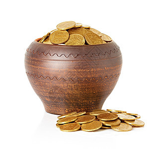 金融陶瓷锅中的硬币孤立现盒子图片