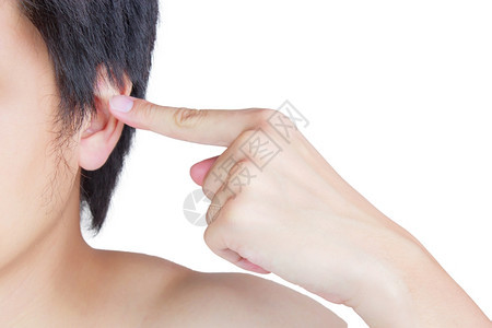秘密耳廓人类和手的缝合在白色上被隔离头发图片