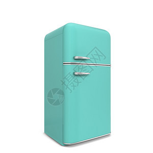 Retro厨房冰箱3d插图以白色背景隔离门铬合金老的图片