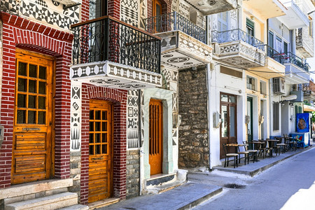 花朵希腊传统村庄Chios岛独特的美丽Pyrgi称为油漆村希腊语文化图片