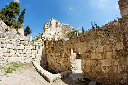 水池宽的圣安妮教堂附近拜占庭和耶路撒冷Bethesda游泳池的废墟图片