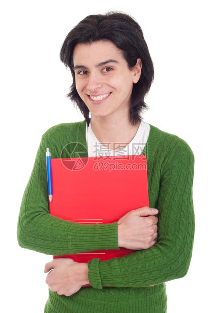 红色的白种人常设持有背景孤立档案的微笑着女学生图片