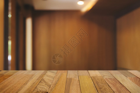 木头抽象的城市咖啡厅或工作场所背景模糊的咖啡店面前空木板桌图片