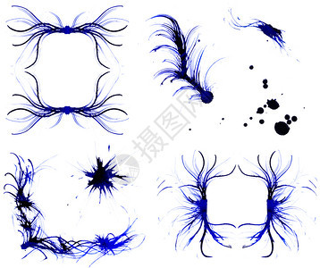 收集白色背景上分离的墨水喷射艺术液体抽象的图片