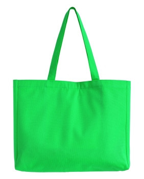 提包粗棉布以白色和剪切路径隔离的绿布袋图片