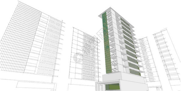 建筑3D插图现代城市建筑抽象背景设计建筑背景插图透视线屋工程抽象的图片