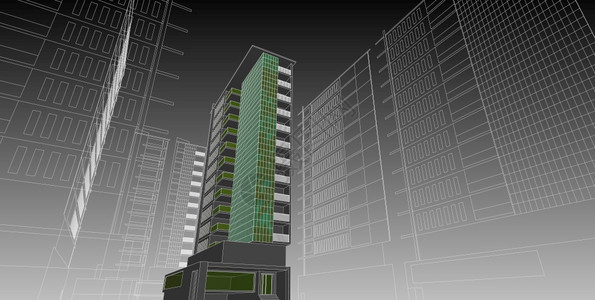 抽象的建筑3D插图现代城市建筑抽象背景设计建筑背景插图透视线几何的城市景观图片
