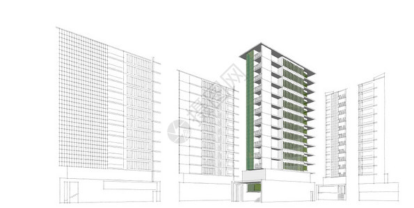 技术框架城市景观建筑3D插图现代城市建筑抽象背景设计建筑背景插图透视线图片