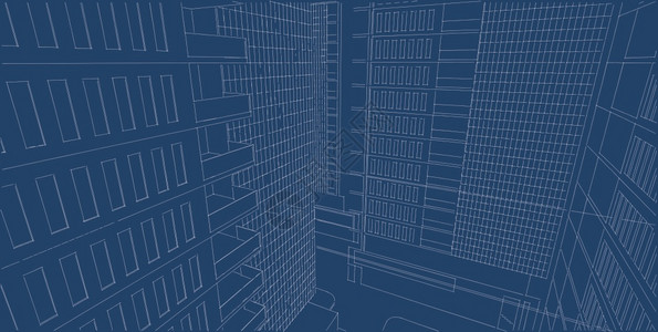 抽象的建筑3D插图现代城市建筑抽象背景设计建筑背景插图透视线学草图图片