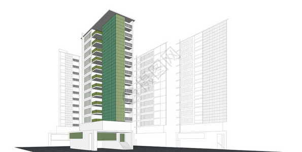 草图酒店行业建筑3D插图现代城市建筑抽象背景设计建筑背景插图透视线图片