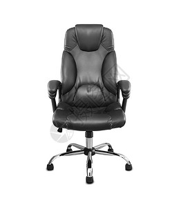 白色的经理舒适用黑色皮革制成的办公椅与白色背景隔离图片