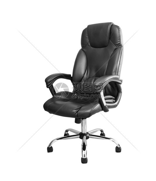 商业用黑色皮革制成的办公椅与白色背景隔离内部的舒适图片