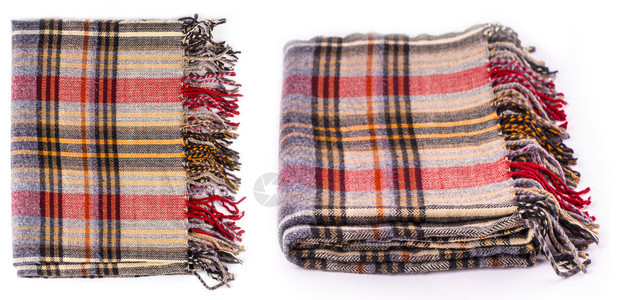 柔软的彩色冬季羊毛围巾白色上隔离的图案织物季节图片