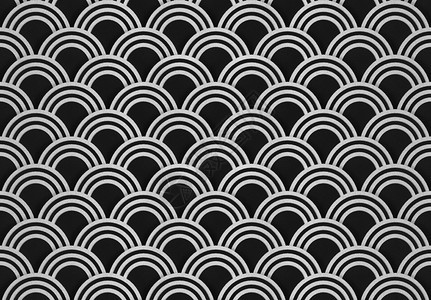 抽象的3d使现代豪华无缝白色圆圈在黑墙设计背景上形成环状波浪纺织品戒指图片