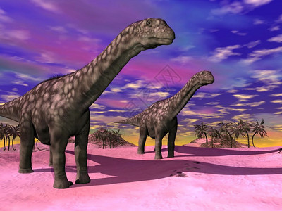 蓝色的在史前野外风景和多彩的天空中有两个正金诺龙座灭绝日落图片