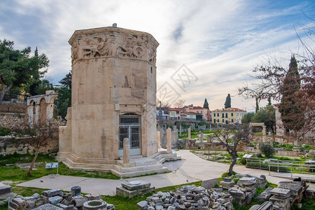 古老的遗迹旅行希腊雅典罗马大风和塔的残留物春季下午1点在希腊雅典图片